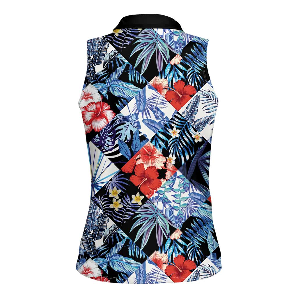 Hawaii Tropicana Blue Pattern Women Sleeveless Polo Shirt - Wonder Print Shop