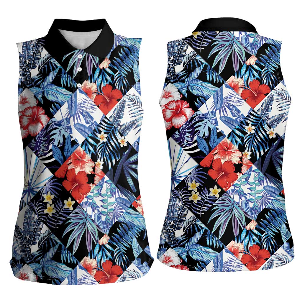 Hawaii Tropicana Blue Pattern Women Sleeveless Polo Shirt - Wonder Print Shop