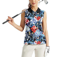 Hawaii Tropicana Blue Pattern Women Sleeveless Polo Shirt - Wonder Print Shop