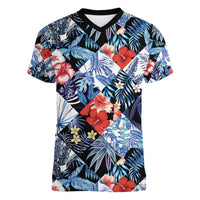 Hawaii Tropicana Blue Pattern Women V-Neck T-Shirt - Wonder Print Shop