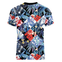 Hawaii Tropicana Blue Pattern Women V-Neck T-Shirt - Wonder Print Shop