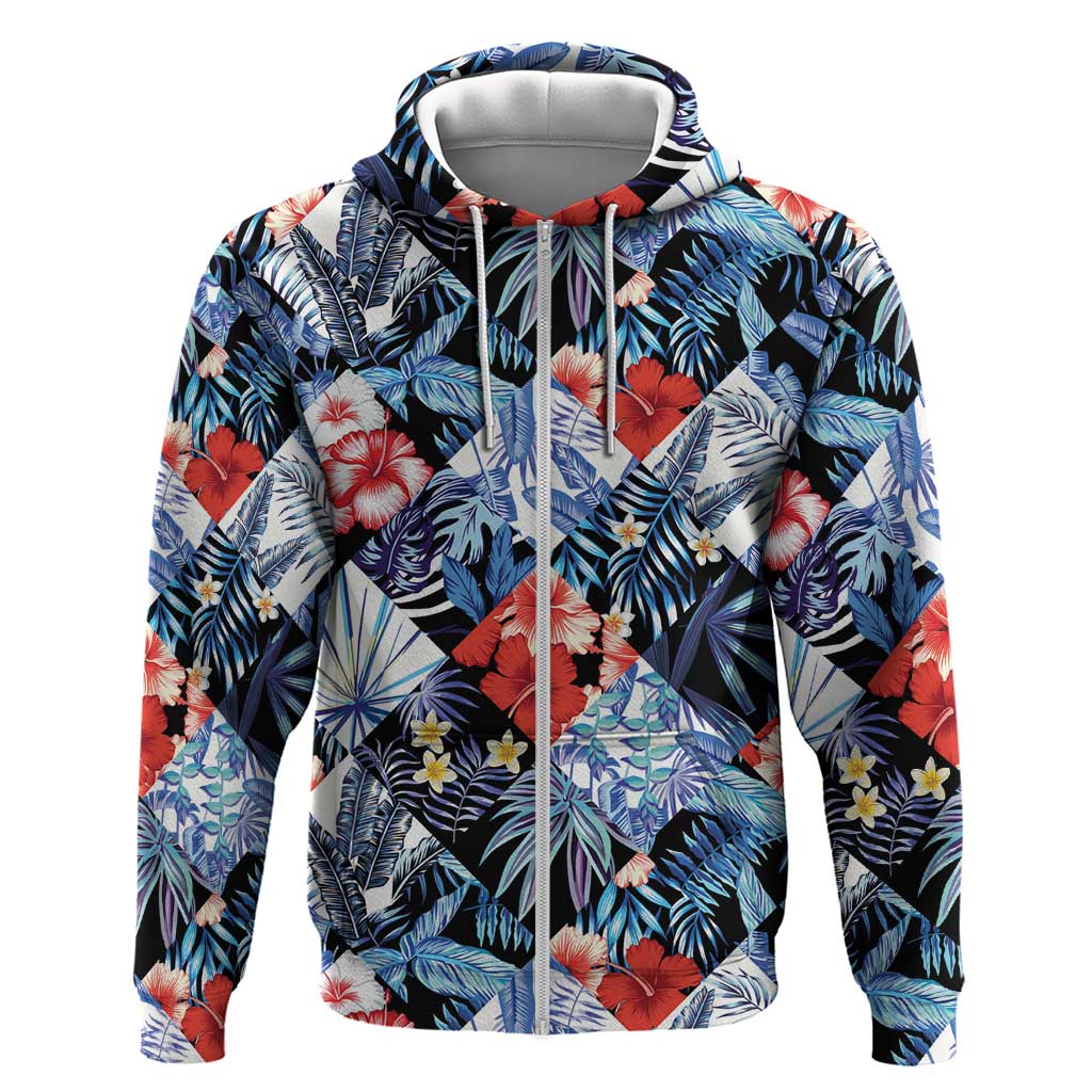 Hawaii Tropicana Blue Pattern Zip Hoodie - Wonder Print Shop
