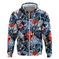 Hawaii Tropicana Blue Pattern Zip Hoodie - Wonder Print Shop