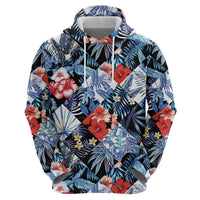 Hawaii Tropicana Blue Pattern Zip Hoodie - Wonder Print Shop