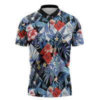 Hawaii Tropicana Blue Pattern Zipper Polo Shirt - Wonder Print Shop