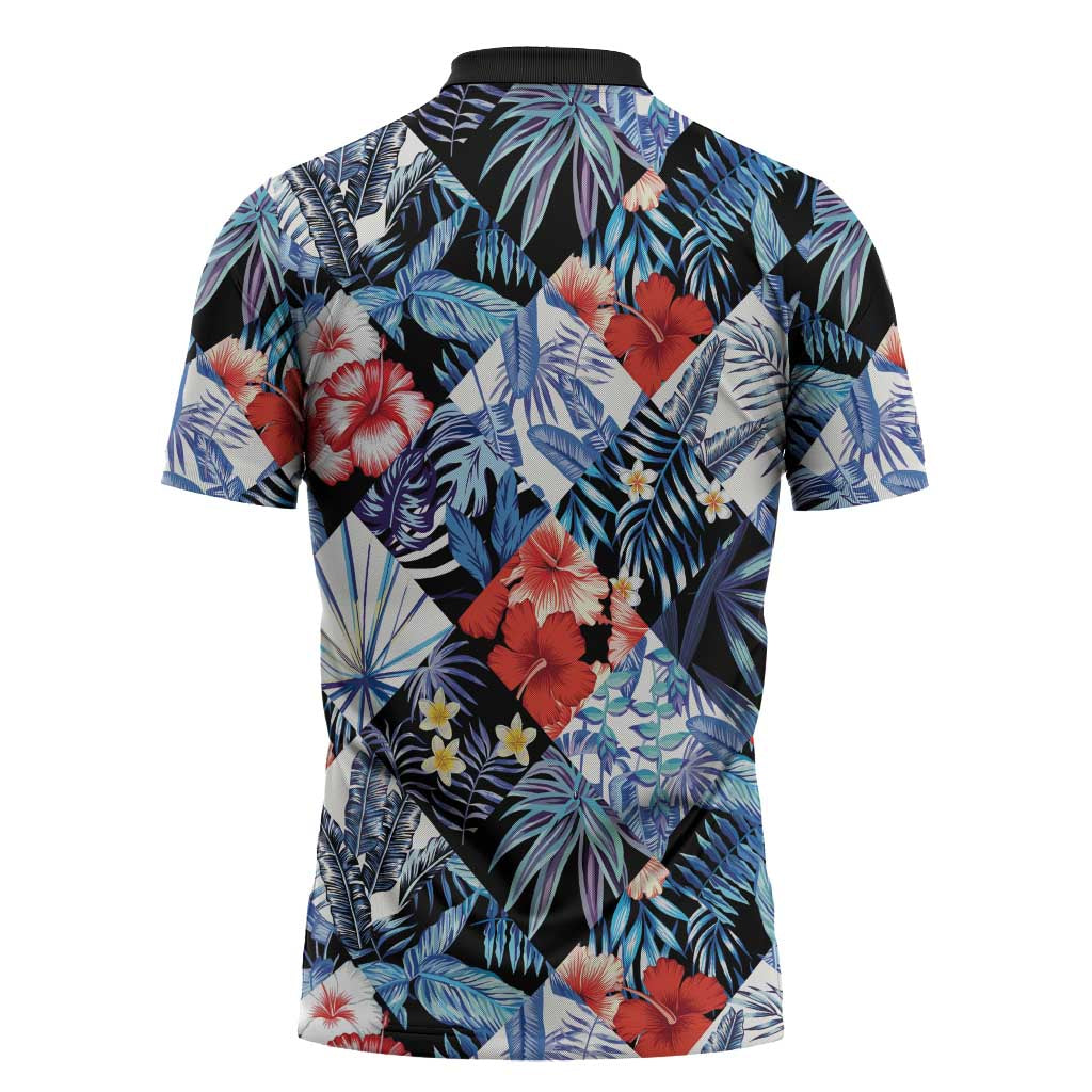 Hawaii Tropicana Blue Pattern Zipper Polo Shirt - Wonder Print Shop