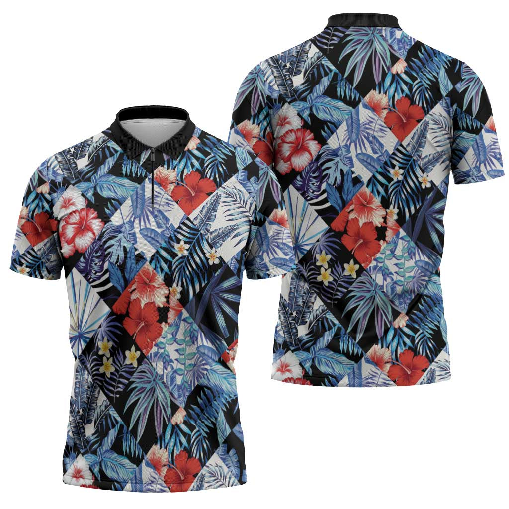 Hawaii Tropicana Blue Pattern Zipper Polo Shirt - Wonder Print Shop
