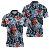Hawaii Tropicana Blue Pattern Zipper Polo Shirt - Wonder Print Shop