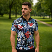 Hawaii Tropicana Blue Pattern Zipper Polo Shirt - Wonder Print Shop