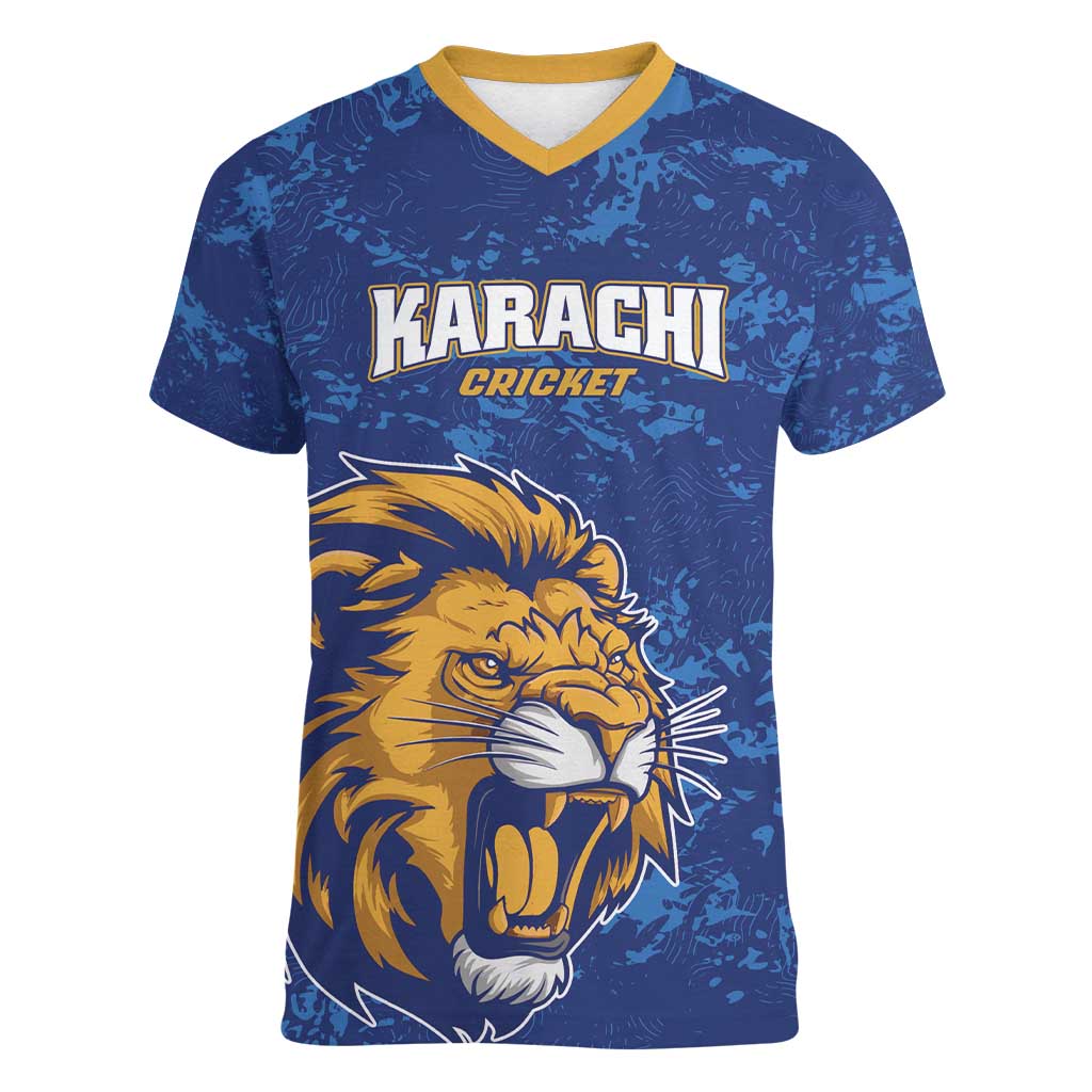 Custom Karachi Cricket Kings Women V-Neck T-Shirt Yeh Hai Karachi - Wonder Print Shop