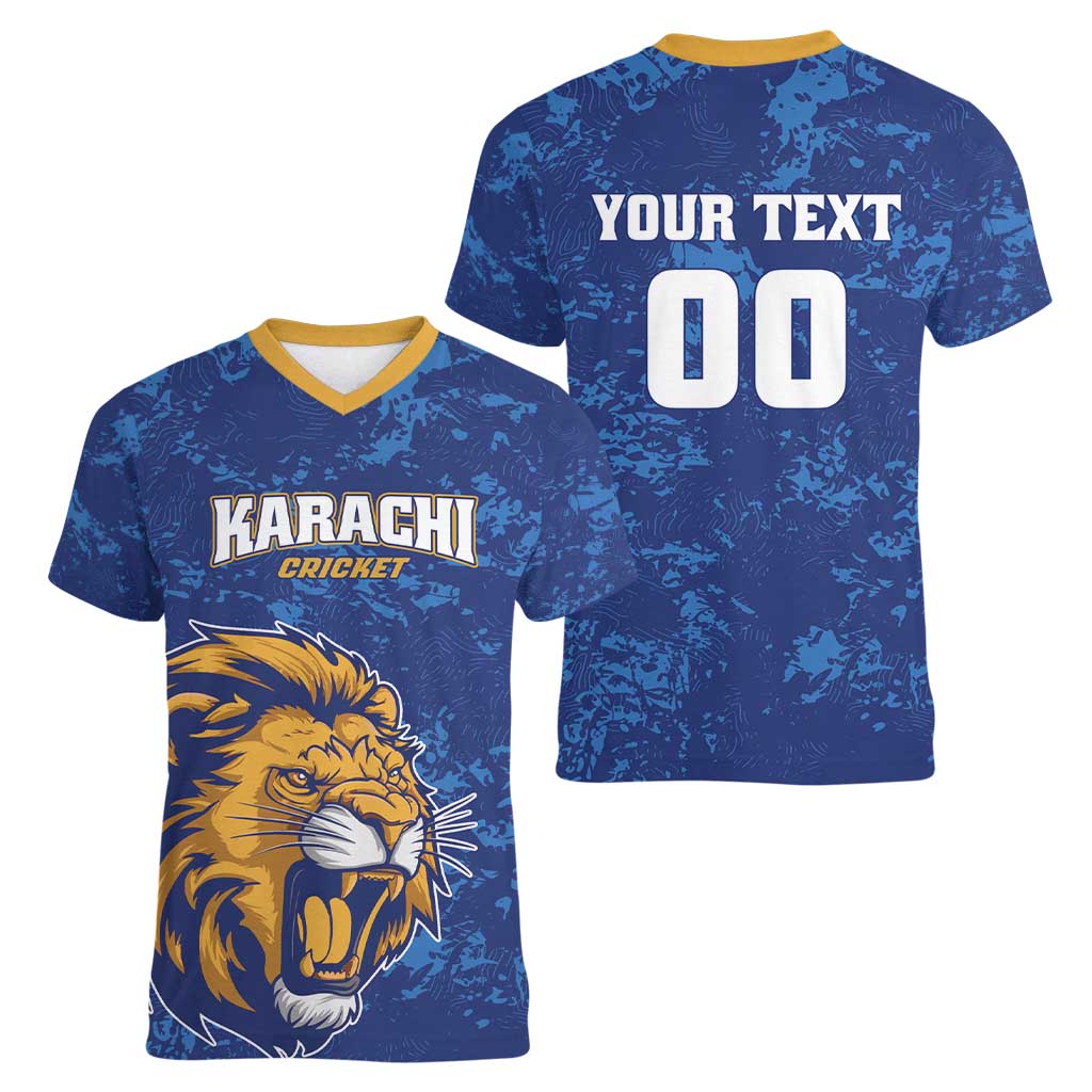 Custom Karachi Cricket Kings Women V-Neck T-Shirt Yeh Hai Karachi - Wonder Print Shop