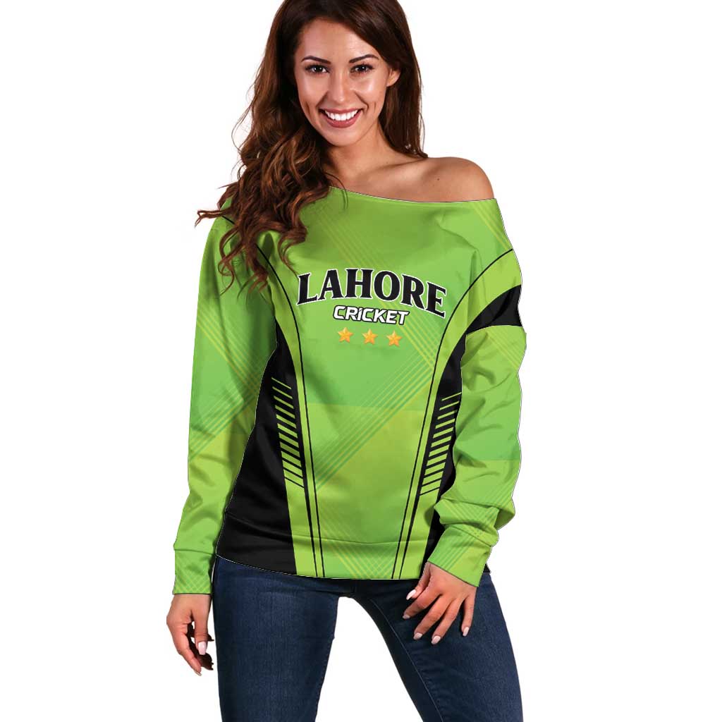 Custom Lahore Cricket Qalandars Off Shoulder Sweater Dama Dam Mast Qalandar - Wonder Print Shop