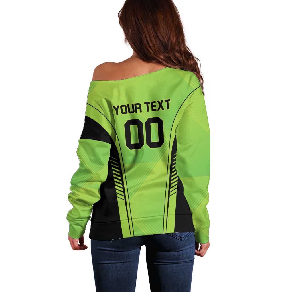 Custom Lahore Cricket Qalandars Off Shoulder Sweater Dama Dam Mast Qalandar - Wonder Print Shop