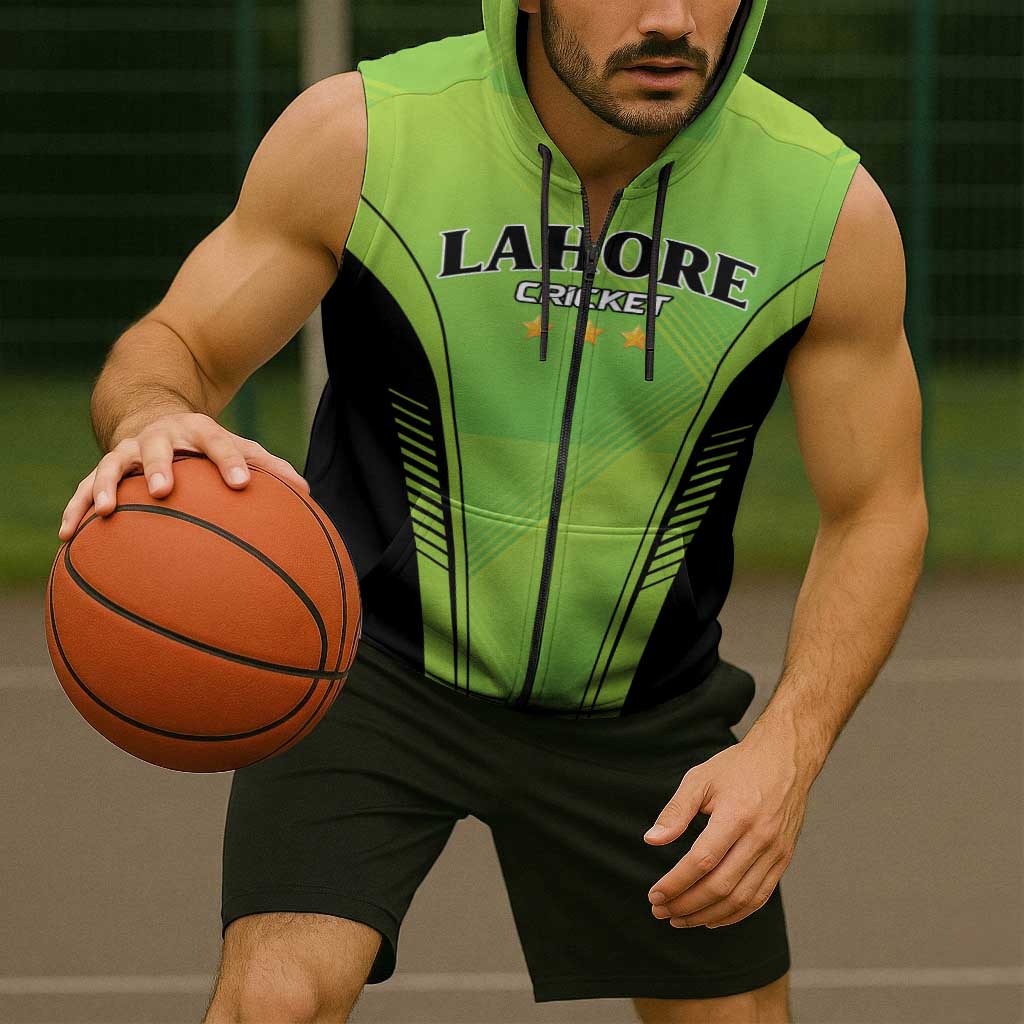 Custom Lahore Cricket Qalandars Sleeveless Zip Hoodie Dama Dam Mast Qalandar - Wonder Print Shop