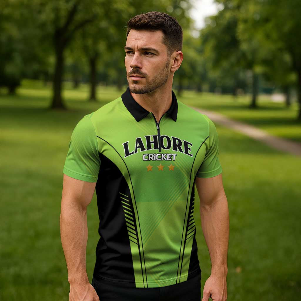 Custom Lahore Cricket Qalandars Zipper Polo Shirt Dama Dam Mast Qalandar - Wonder Print Shop