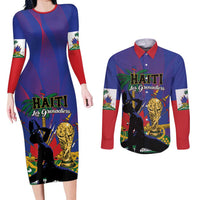 Custom Haiti World Football 2026 Couples Matching Long Sleeve Bodycon Dress and Long Sleeve Button Shirt Go Les Grenadiers - Wonder Print Shop