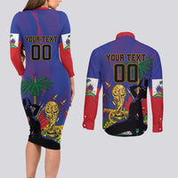 Custom Haiti World Football 2026 Couples Matching Long Sleeve Bodycon Dress and Long Sleeve Button Shirt Go Les Grenadiers - Wonder Print Shop