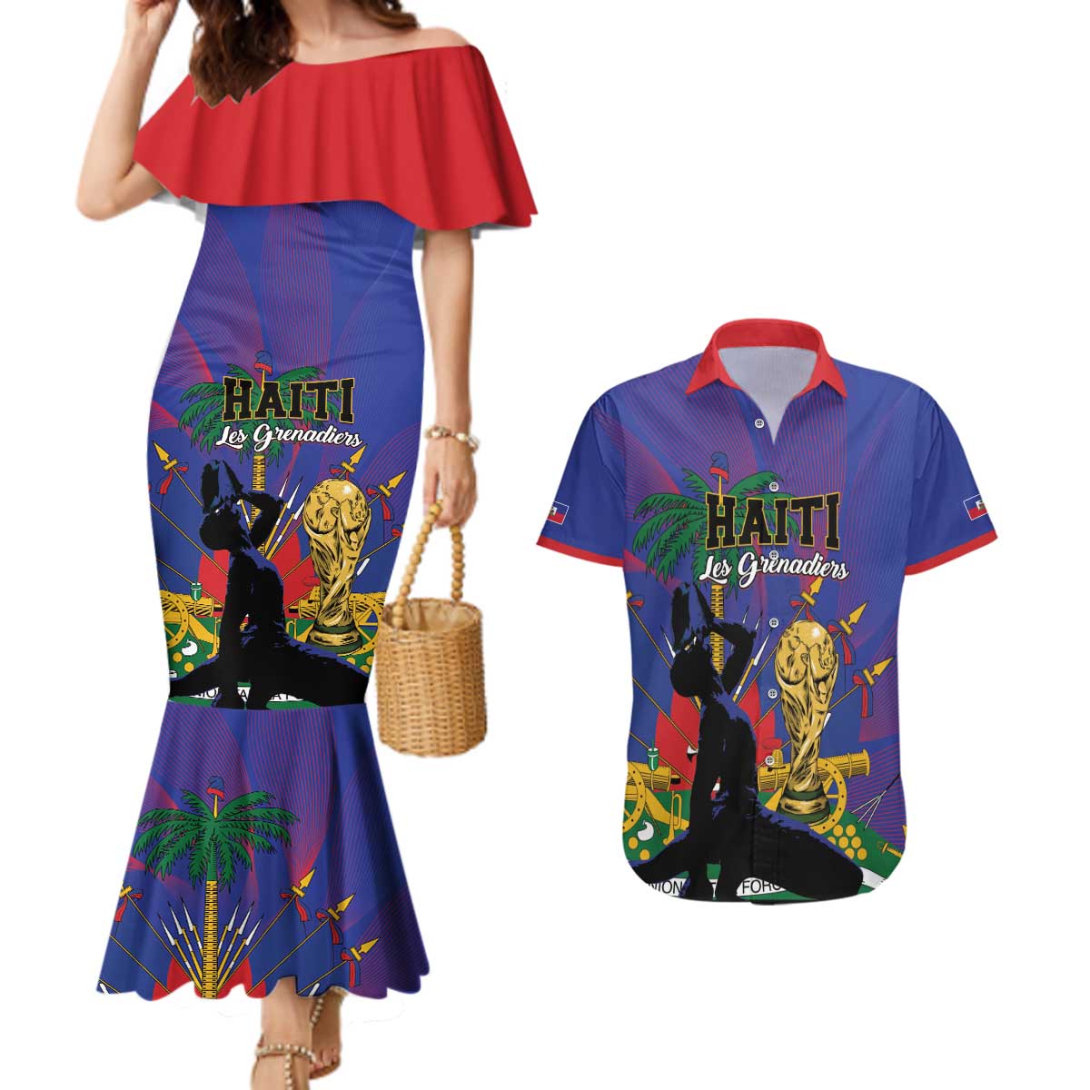 Custom Haiti World Football 2026 Couples Matching Mermaid Dress and Hawaiian Shirt Go Les Grenadiers - Wonder Print Shop