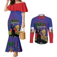 Custom Haiti World Football 2026 Couples Matching Mermaid Dress and Long Sleeve Button Shirt Go Les Grenadiers - Wonder Print Shop