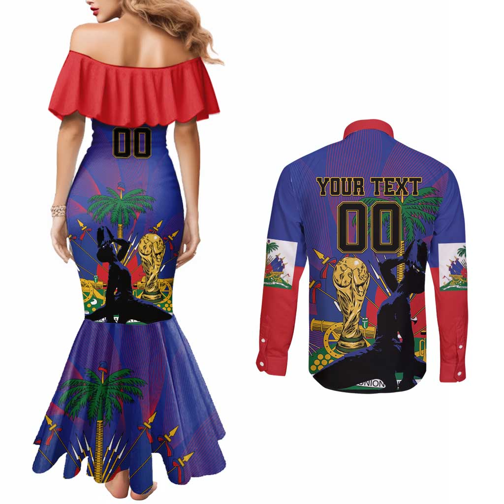 Custom Haiti World Football 2026 Couples Matching Mermaid Dress and Long Sleeve Button Shirt Go Les Grenadiers - Wonder Print Shop