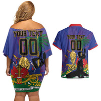 Custom Haiti World Football 2026 Couples Matching Off Shoulder Short Dress and Hawaiian Shirt Go Les Grenadiers - Wonder Print Shop