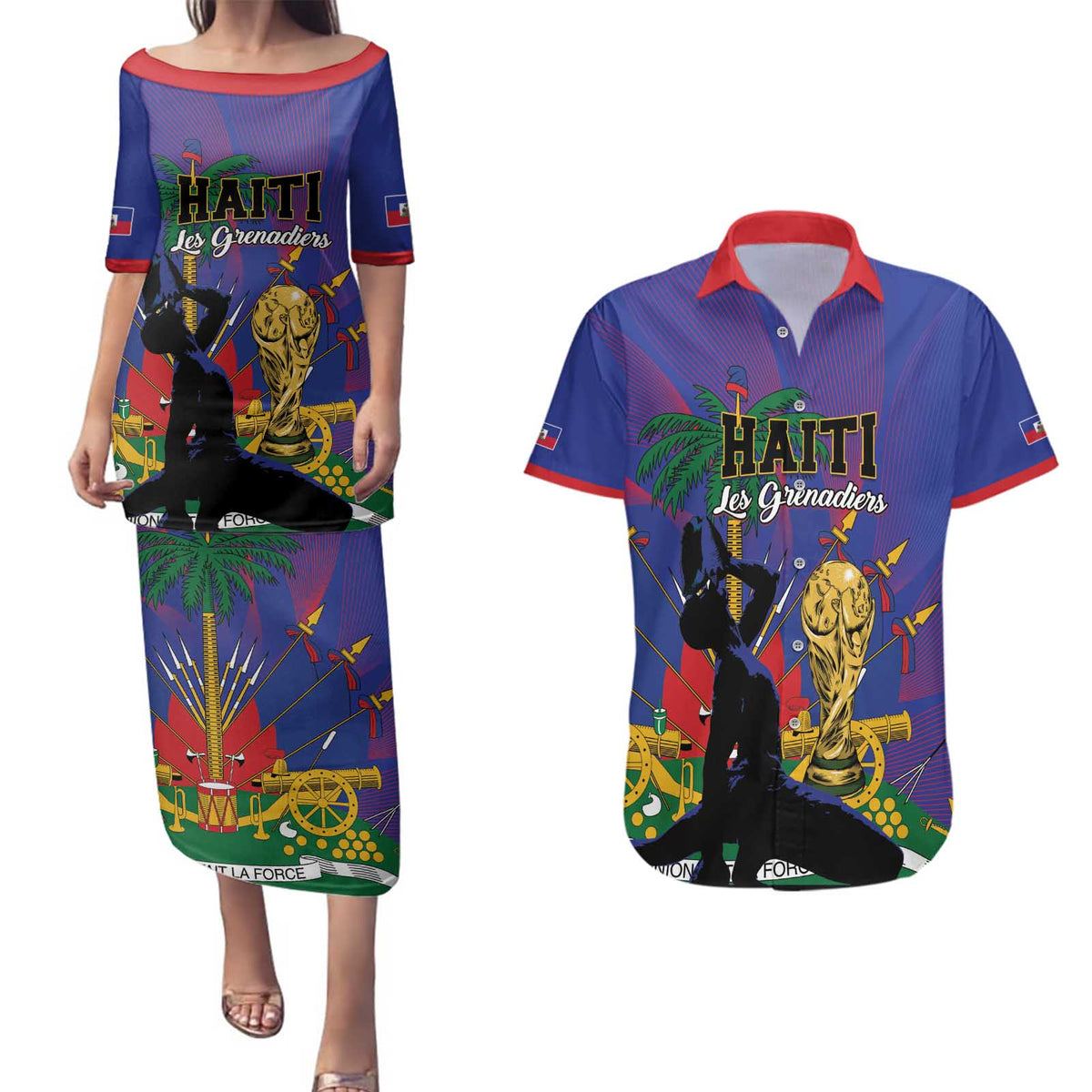 Custom Haiti World Football 2026 Couples Matching Puletasi and Hawaiian Shirt Go Les Grenadiers - Wonder Print Shop