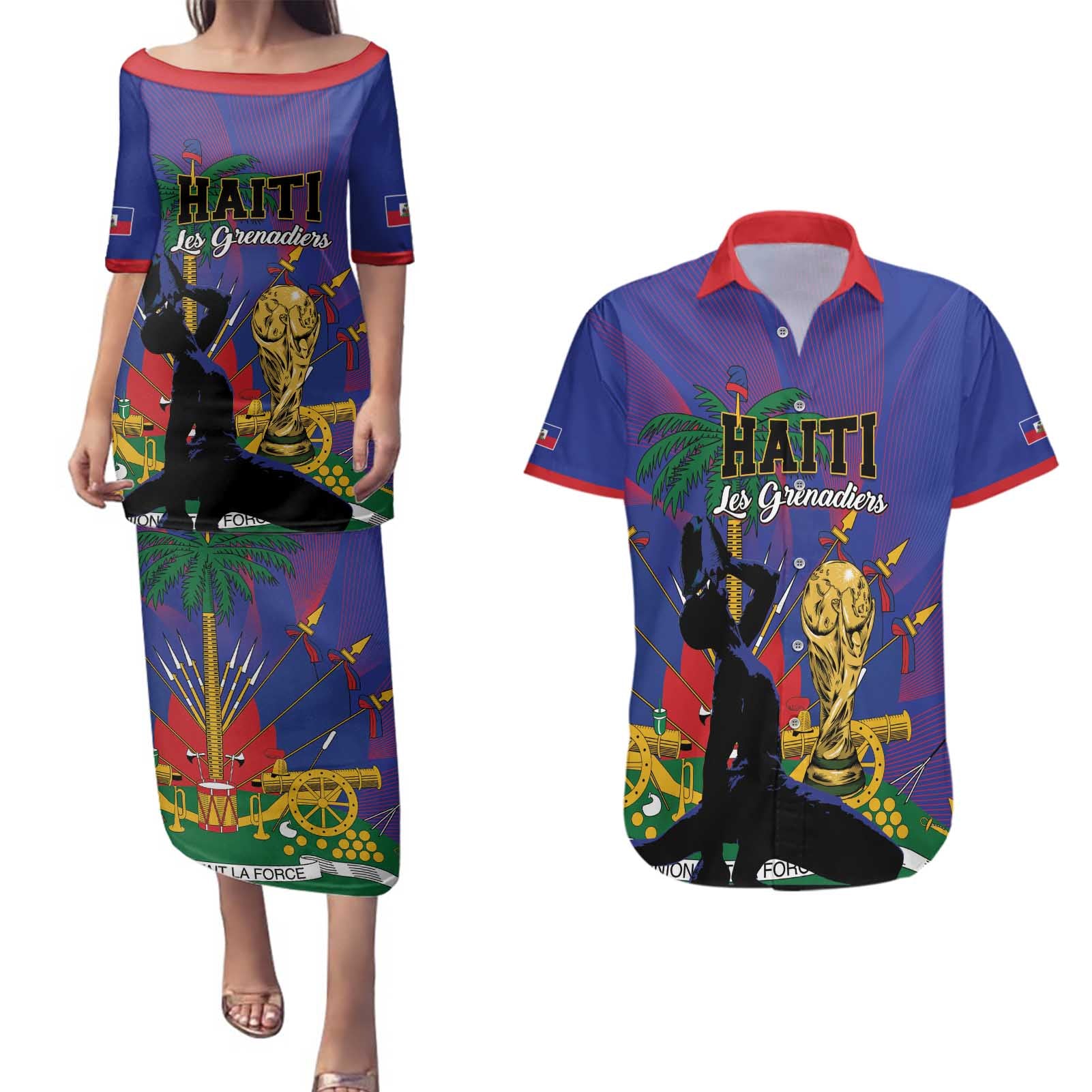 Custom Haiti World Football 2026 Couples Matching Puletasi and Hawaiian Shirt Go Les Grenadiers - Wonder Print Shop