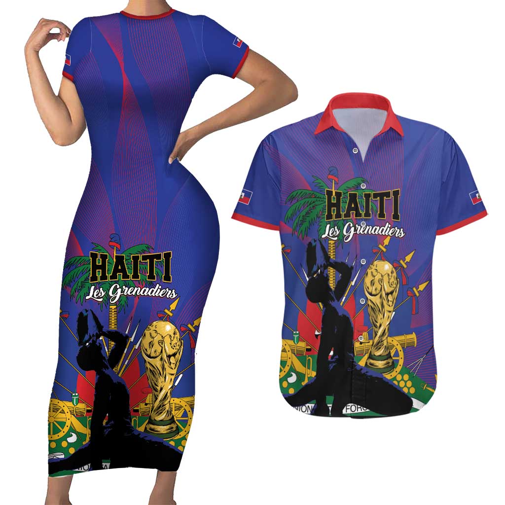 Custom Haiti World Football 2026 Couples Matching Short Sleeve Bodycon Dress and Hawaiian Shirt Go Les Grenadiers - Wonder Print Shop