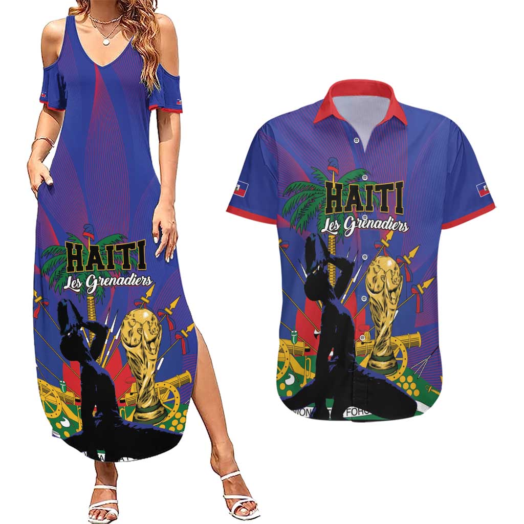 Custom Haiti World Football 2026 Couples Matching Summer Maxi Dress and Hawaiian Shirt Go Les Grenadiers - Wonder Print Shop