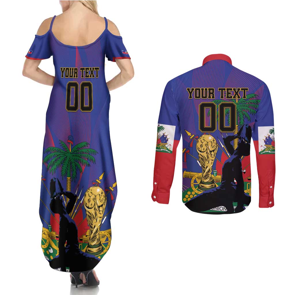 Custom Haiti World Football 2026 Couples Matching Summer Maxi Dress and Long Sleeve Button Shirt Go Les Grenadiers - Wonder Print Shop
