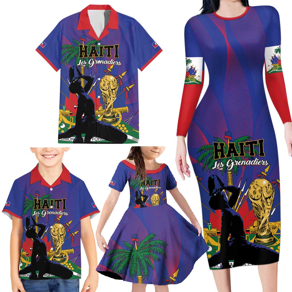 Custom Haiti World Football 2026 Family Matching Long Sleeve Bodycon Dress and Hawaiian Shirt Go Les Grenadiers - Wonder Print Shop