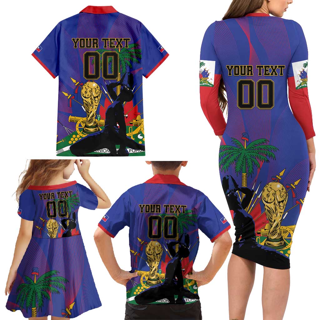 Custom Haiti World Football 2026 Family Matching Long Sleeve Bodycon Dress and Hawaiian Shirt Go Les Grenadiers - Wonder Print Shop