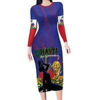 Custom Haiti World Football 2026 Family Matching Long Sleeve Bodycon Dress and Hawaiian Shirt Go Les Grenadiers - Wonder Print Shop