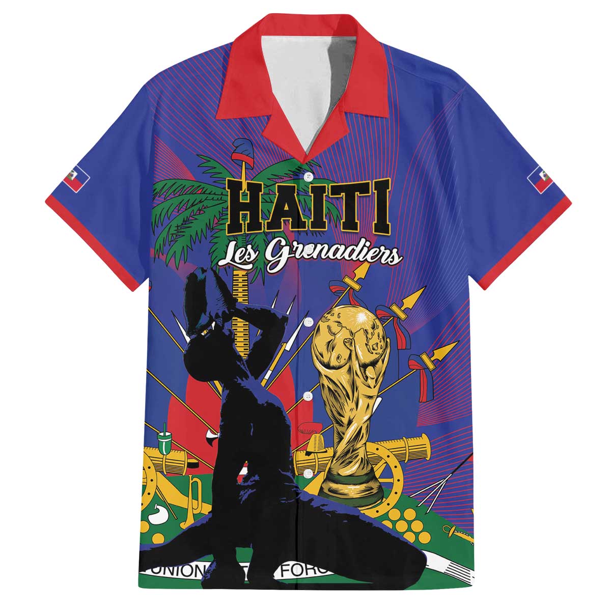 Custom Haiti World Football 2026 Family Matching Off The Shoulder Long Sleeve Dress and Hawaiian Shirt Go Les Grenadiers - Wonder Print Shop