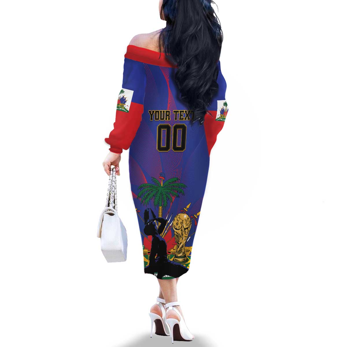 Custom Haiti World Football 2026 Family Matching Off The Shoulder Long Sleeve Dress and Hawaiian Shirt Go Les Grenadiers - Wonder Print Shop