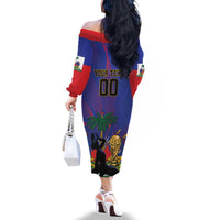 Custom Haiti World Football 2026 Family Matching Off The Shoulder Long Sleeve Dress and Hawaiian Shirt Go Les Grenadiers - Wonder Print Shop