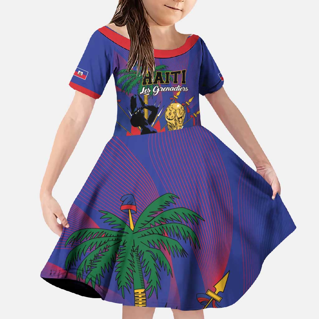 Custom Haiti World Football 2026 Family Matching Off Shoulder Maxi Dress and Hawaiian Shirt Go Les Grenadiers - Wonder Print Shop