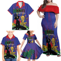 Custom Haiti World Football 2026 Family Matching Off Shoulder Maxi Dress and Hawaiian Shirt Go Les Grenadiers - Wonder Print Shop
