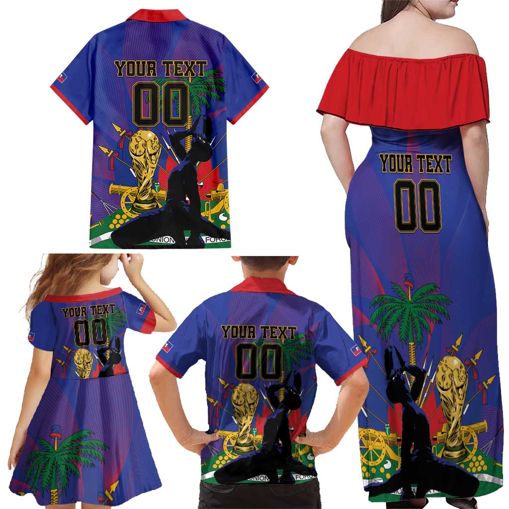 Custom Haiti World Football 2026 Family Matching Off Shoulder Maxi Dress and Hawaiian Shirt Go Les Grenadiers - Wonder Print Shop