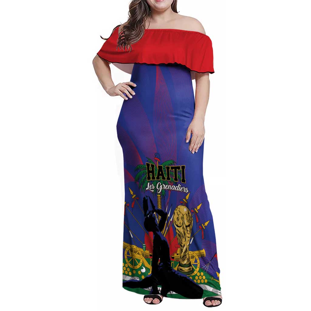Custom Haiti World Football 2026 Family Matching Off Shoulder Maxi Dress and Hawaiian Shirt Go Les Grenadiers - Wonder Print Shop
