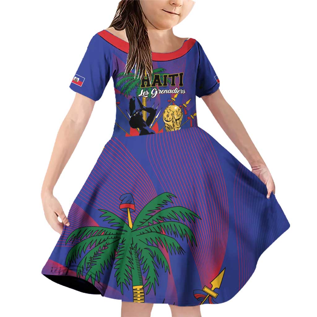 Custom Haiti World Football 2026 Family Matching Off Shoulder Short Dress and Hawaiian Shirt Go Les Grenadiers - Wonder Print Shop