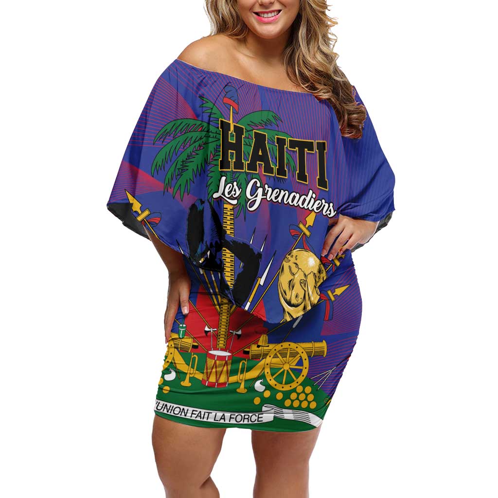 Custom Haiti World Football 2026 Family Matching Off Shoulder Short Dress and Hawaiian Shirt Go Les Grenadiers - Wonder Print Shop