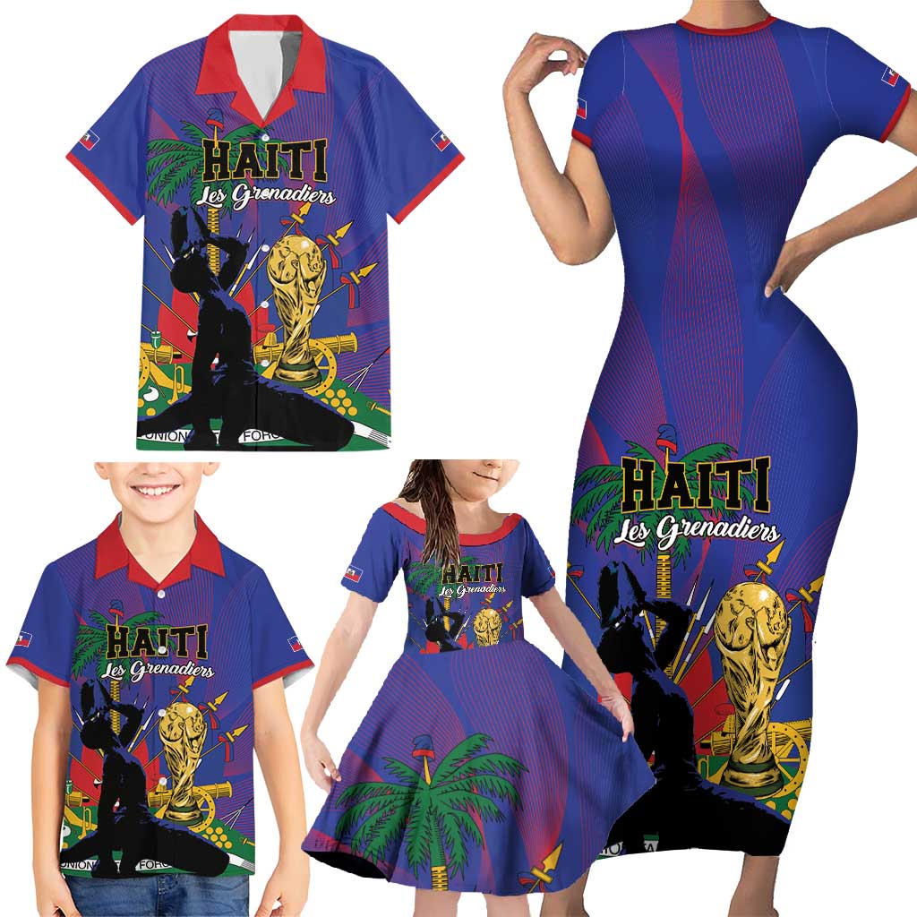 Custom Haiti World Football 2026 Family Matching Short Sleeve Bodycon Dress and Hawaiian Shirt Go Les Grenadiers - Wonder Print Shop