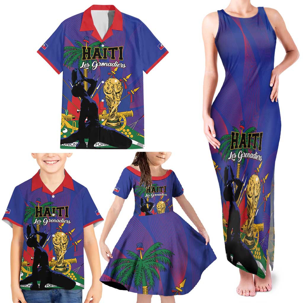 Custom Haiti World Football 2026 Family Matching Tank Maxi Dress and Hawaiian Shirt Go Les Grenadiers - Wonder Print Shop