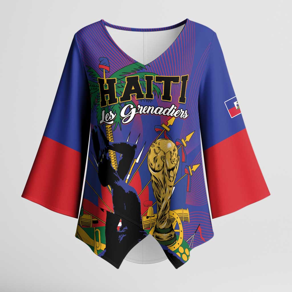 Custom Haiti World Football 2026 Kimono Sleeve Blouse Go Les Grenadiers - Wonder Print Shop
