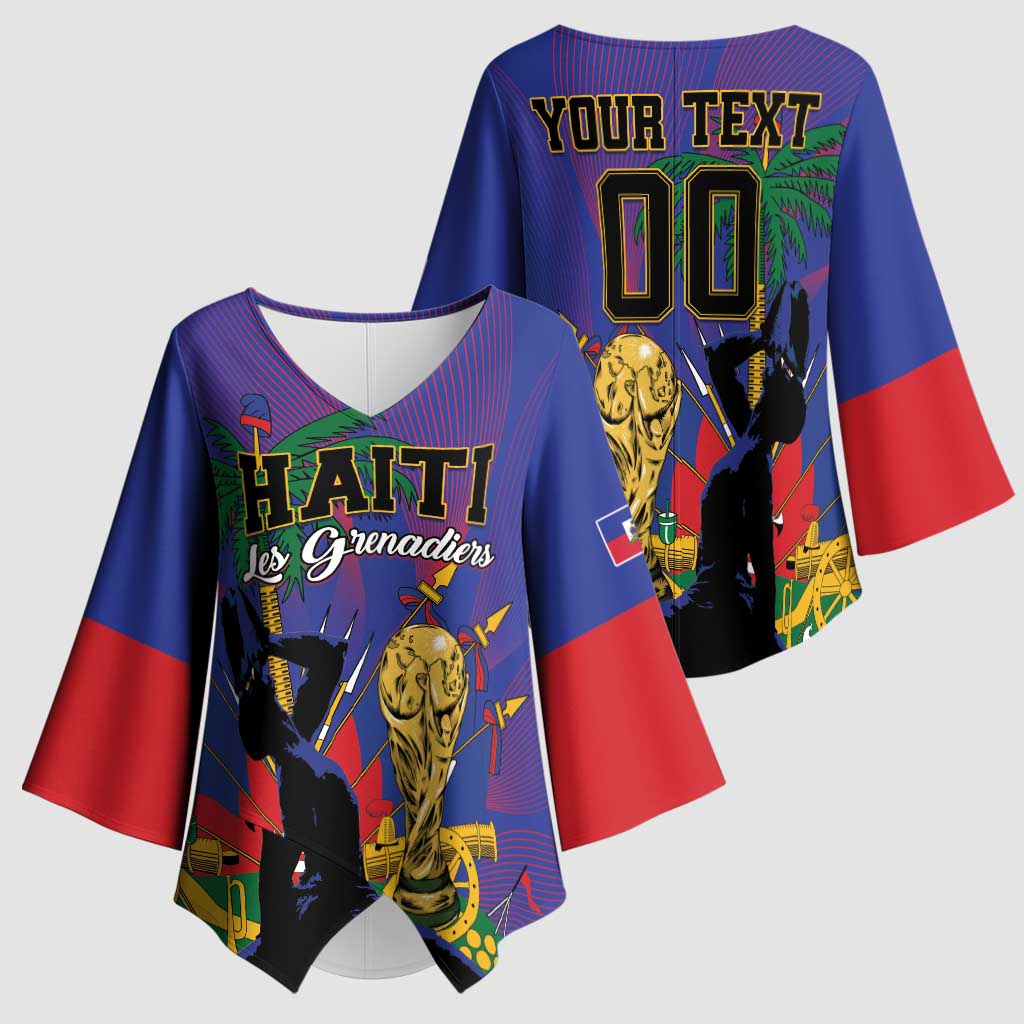 Custom Haiti World Football 2026 Kimono Sleeve Blouse Go Les Grenadiers - Wonder Print Shop