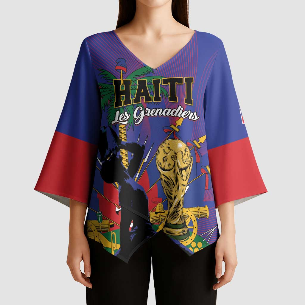 Custom Haiti World Football 2026 Kimono Sleeve Blouse Go Les Grenadiers - Wonder Print Shop