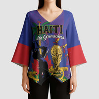 Custom Haiti World Football 2026 Kimono Sleeve Blouse Go Les Grenadiers - Wonder Print Shop