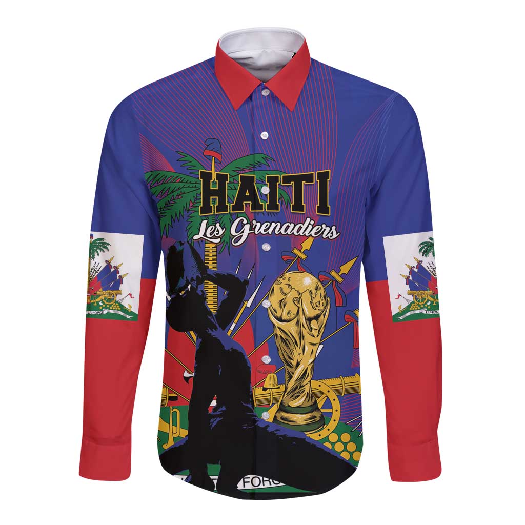 Custom Haiti World Football 2026 Long Sleeve Button Shirt Go Les Grenadiers - Wonder Print Shop
