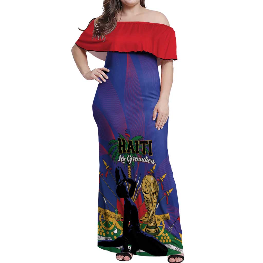 Custom Haiti World Football 2026 Off Shoulder Maxi Dress Go Les Grenadiers - Wonder Print Shop